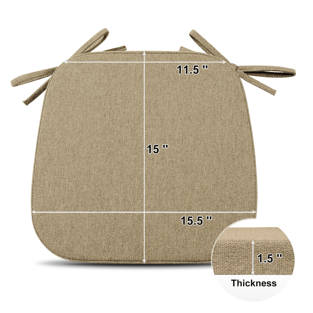 Shinnwa Dining Chair Cushions, Non Slip Seat Cushions for Kitchen Chairs with Ties, 15 x 15.5 inches, Natural Linen