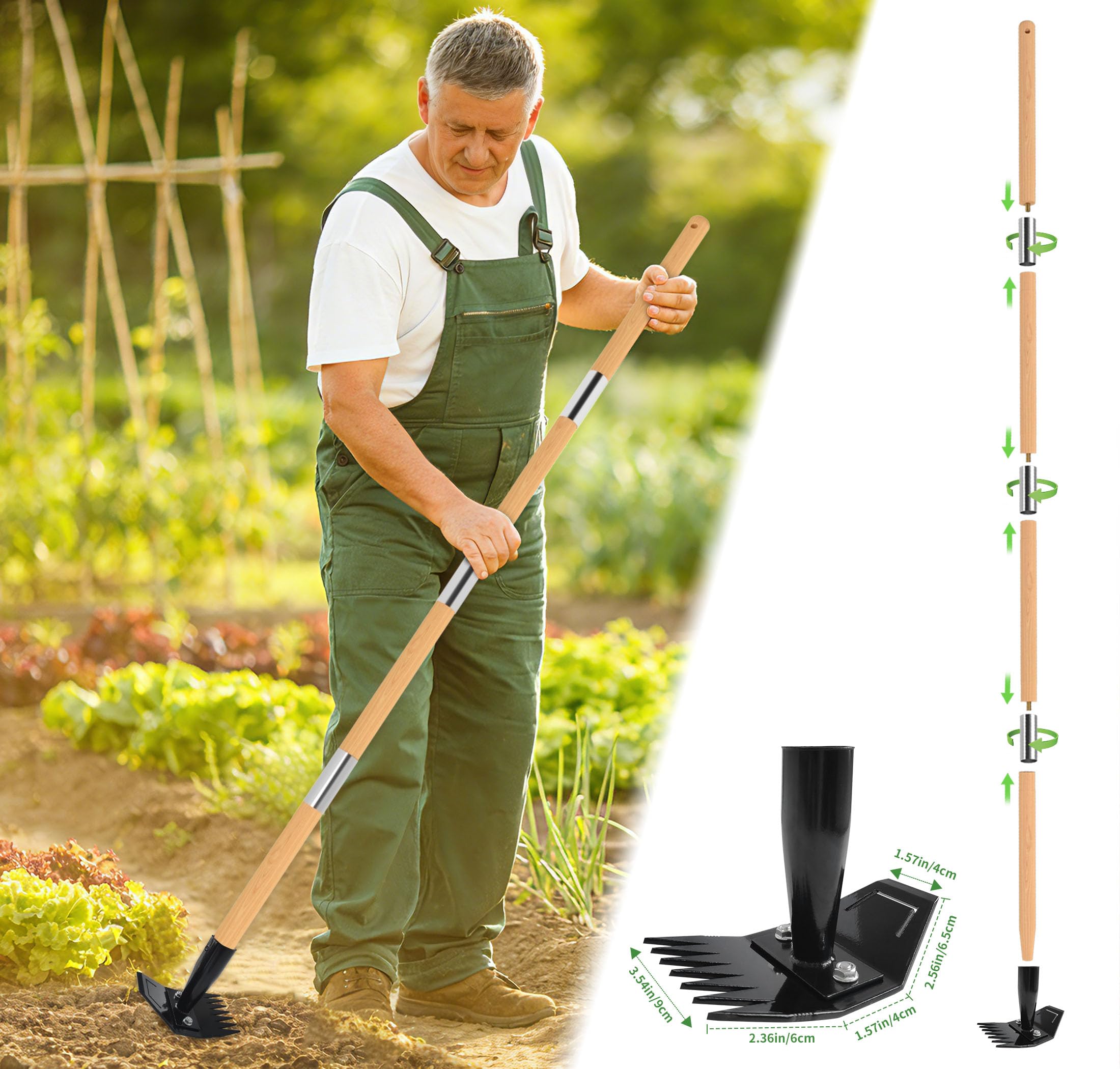 Weed Puller Tool with Long Bamboo Handle, 2 in 1 Garden Hoe&Manual Weed Remover, Weed Rake&Grabber, Gardenia Heavy Duty Uprooting Tool for Yard, Lawn and Garden, 65Inch ﻿