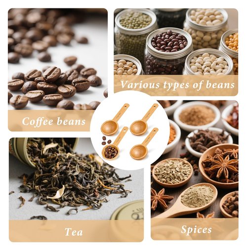 4 Packs Small Tablespoon Measuring Scoops for Canisters, 1 Tablespoon/ 15ml Small Sugar Scoop Wooden Coffee Measuring Scoops for Home Kitchen Ground Coffee Tea Sugar Jars Canisters