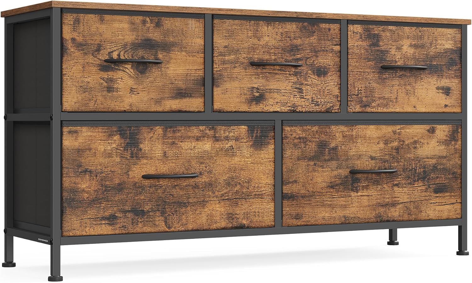 SONGMICS Dresser - 5-Drawer Chest of Drawers for Bedroom Storage | Rustic Brown & Ink Black
