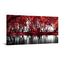 LevvArts Black and White Red Canvas Wall Art Autumn Tree Forest by Lake Pictures Fall Landscape Painting Modern Home Living Room Kitchen Decor Giclee Artwork Framed Ready to Hang 24x48 Inch