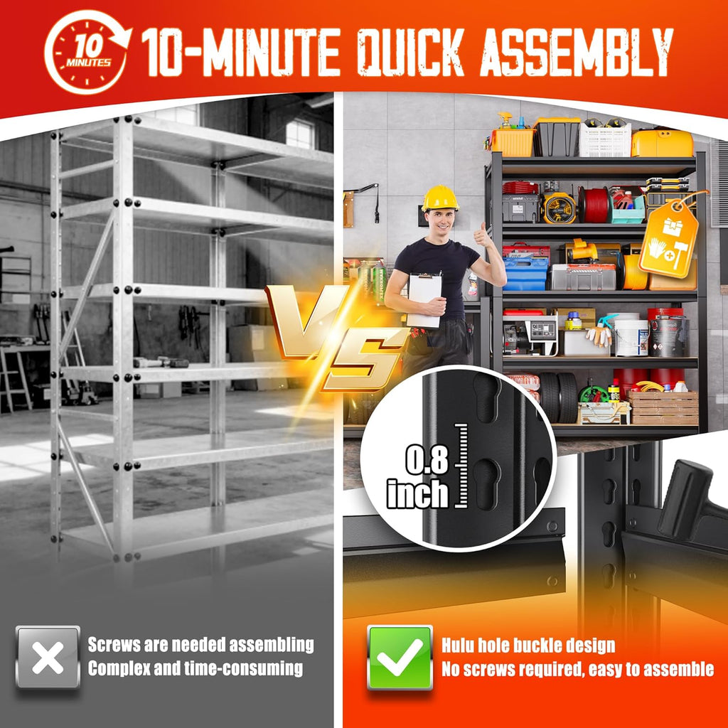 **Regine Switzerland Heavy Duty Garage Shelving - Adjustable 5-Tier Metal Storage Unit | 2050 lbs Capacity, 78"x46"x20"**