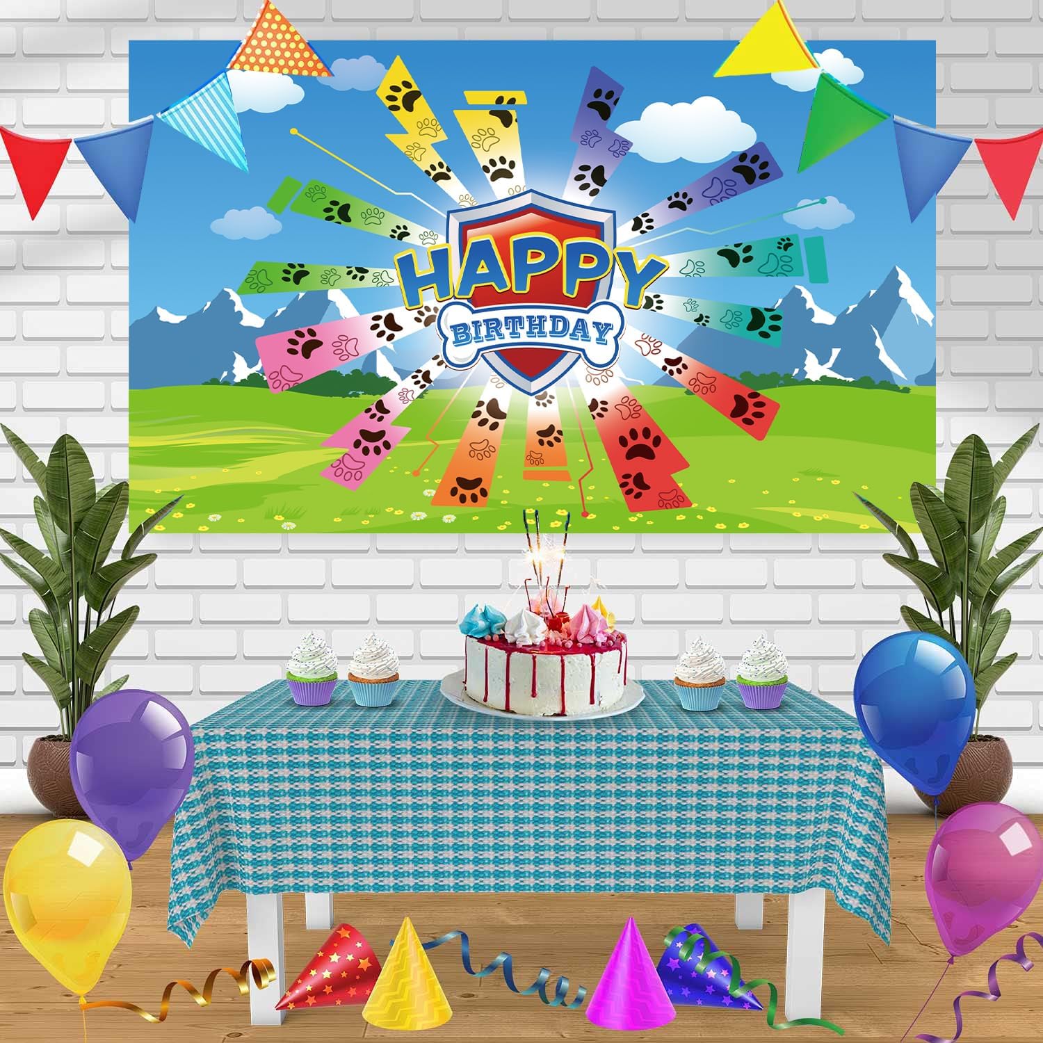 Skiennix Dog Paw Birthday Banner - Giant 70.8x43.3 Inch Decoration for Baby & Kids Parties