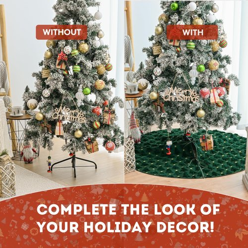 AVOIN colorlife Soft Plush Faux Fur Christmas Tree Skirt 36 Inch, Jacquard Green Xmas Star Pine Trees Winter Holiday Mat Decoration