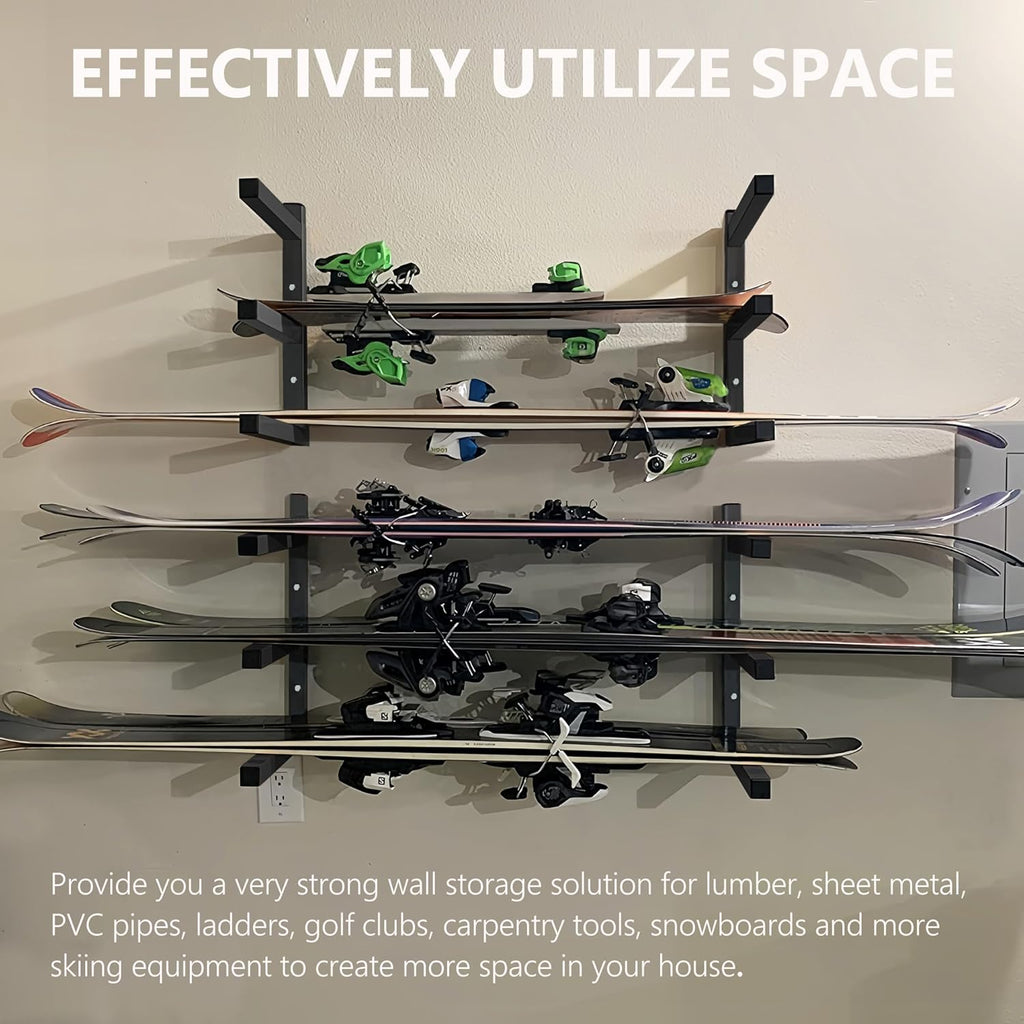 Wood Storage Racks - 3-Level Wall-Mounted Organizer by [Brand Name] | Durable Metal Lumber Shelving (Black - 4 Pack)