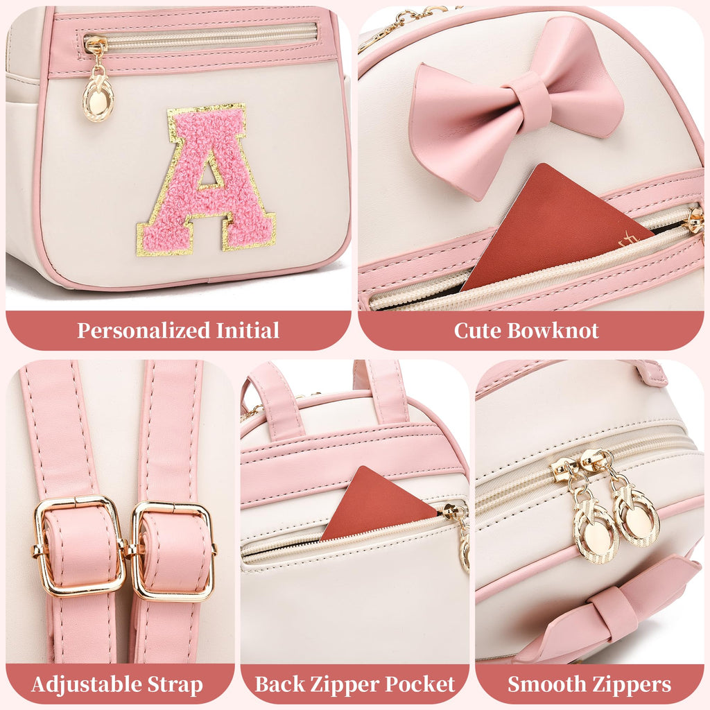 I IHAYNER Girls Initial Bowknot Small Leather Backpack Cute Mini Backpack Personalized Trendy Stuff Gifts for Women Pink-A