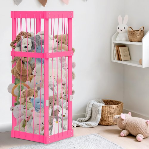 storenization Stuffed Animal Zoo Wood, Large Stuffed Animal Storage Plushies Storage, Pink Toy Storage Organizer for Kids Room Nursery Play Room Bedroom