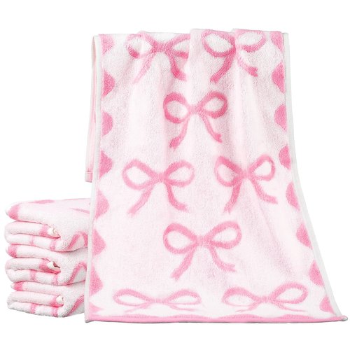 SmoothNovelty 4 Pcs Pink Bow Hand Towels for Bathroom 13 x 29'' Soft 100% Cotton Coquette Face Towel Valentine's Day Kitchen Decor Absorbent Preppy Bathroom Decor Bridal Shower Wedding Gift