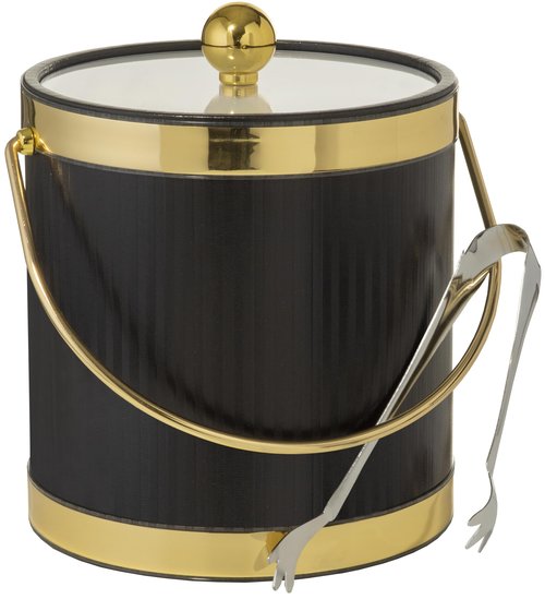 Made In USA Metallic Deco Collection Double Walled Insulated Ice Bucket With Ice Tongs (5-Quart, Black & Gold)