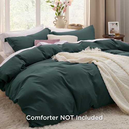 Bedsure Forest Green Duvet Cover Set - Twin/Twin XL, Extra Soft Prewashed Polyester, Includes Zipper Closure & Pillow Sham