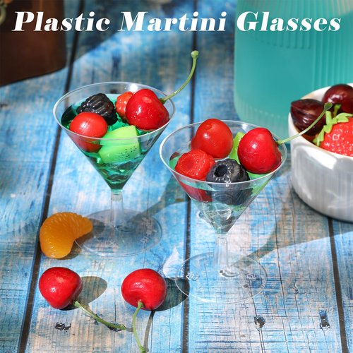 Yinkin 12 Pcs 2 oz Plastic Martini Glasses Disposable Clear Cocktail Dessert Parfait Glasses Unbreakable Mini Martini Cups for Wedding Party Bowl Wine Ice Cream (Stem)