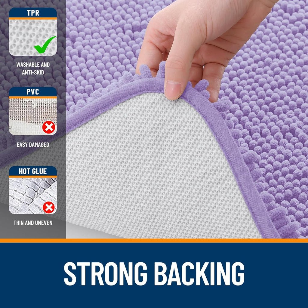 OLANLY Large Bath Rugs - Extra Soft Chenille, Quick-Dry Rubber Backing, Machine Washable | Lavender 47x32