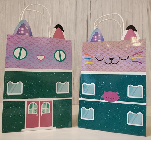 Cat Dollhouse Birthday Party Favors- 18 Favors Bags and 18 Paper Crowns Headbands Party Favors
