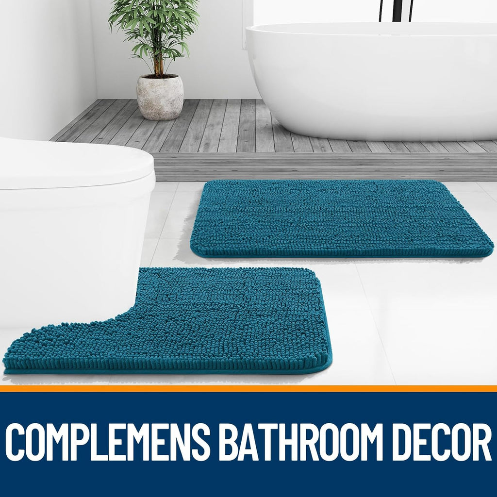 OLANLY Large Bathroom Rugs - Extra Soft Chenille Bath Mats | Quick-Dry, Machine Washable, 40x32, Peacock Blue