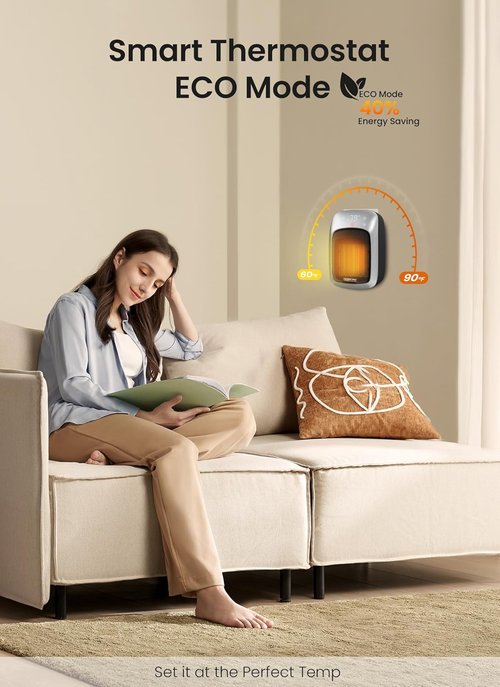 GiveBest Plug-In Wall Space Heater - 800W Outlet Heater with Remote, Adjustable Thermostat & 12H Timer