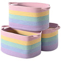 DUHEL Cotton Rope Woven Storage Basket, Used for Baby Hamper Toy Organizer, Gift Baskets Empty,Kids Laundry Basket,Baby Blanket Basket. Size 15x10x8.7 Inches. (Rainbow-3Pcs)