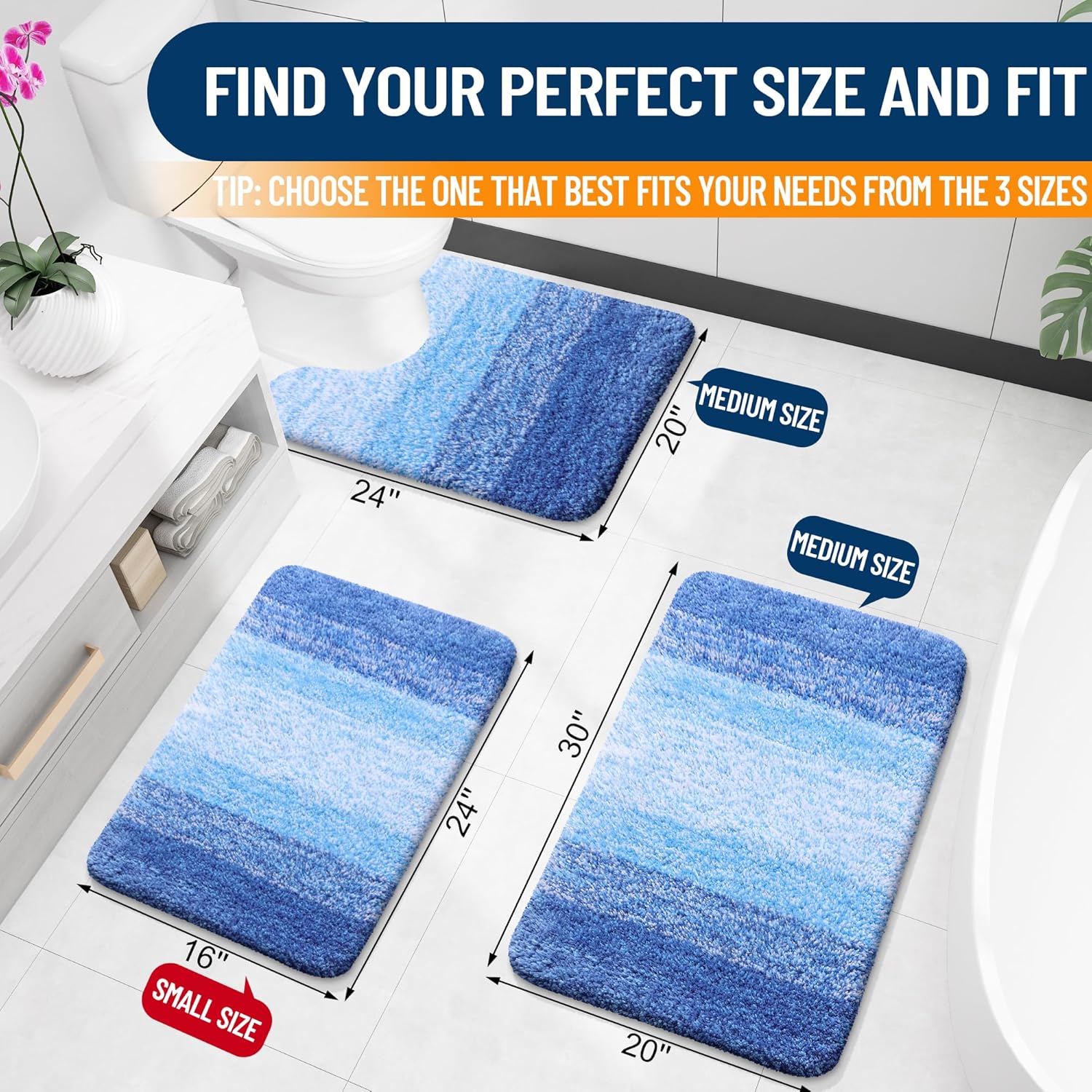 OLANLY Microfiber Bath Rugs - Extra Soft & Absorbent | Quick Dry, Washable 24x16, Light Royal Blue