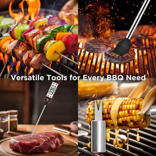 Kaluns Grilling Accessories, Mens Valentines Day Gifts for Him, Heavy Duty Stainless Steel Grill Set BBQ Grill Accessories for Outdoor Grill with Meat Thermometer, Case and Apron