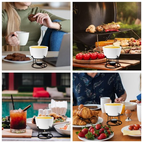 Luvan 4Pcs 14.2oz Butter Warmers for Seafood, Butter Melter with Stands and 20Pcs Tealight Candles,Ceramic Butter Warmer Set for Lobster, Personal Fondue Set Melted Butter Cups for Seafood, Fondue