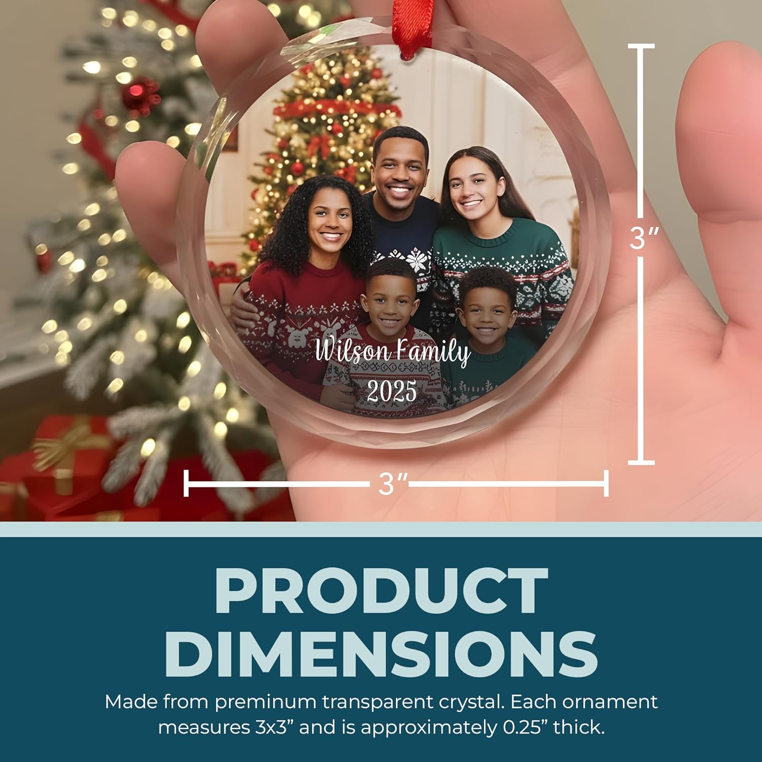 Regine Switzerland Personalized Christmas Ornament - Custom Crystal Photo Keepsake with Text