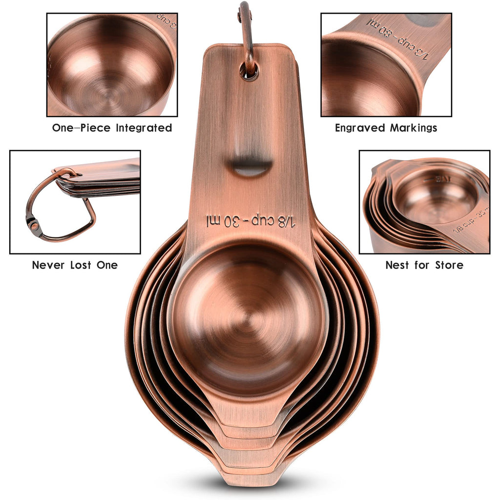 Smithcraft Copper Measuring Cups Set 7, Metric & US Stainless Steel Measuring Cups for Kitchen & Baking, Metal Measure Cups for Dry & Liquid, Nesting Measuring Cup Set with 1/8 2/3 & 3/4 Cups
