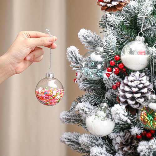 Liliful 24 Pcs Clear Glass Ornaments 2.36 Inch Fillable DIY Christmas Glass Ornament Balls for Crafts Hanging Bulbs Ornaments for Crafts Projects Christmas Party Wedding Home Decor