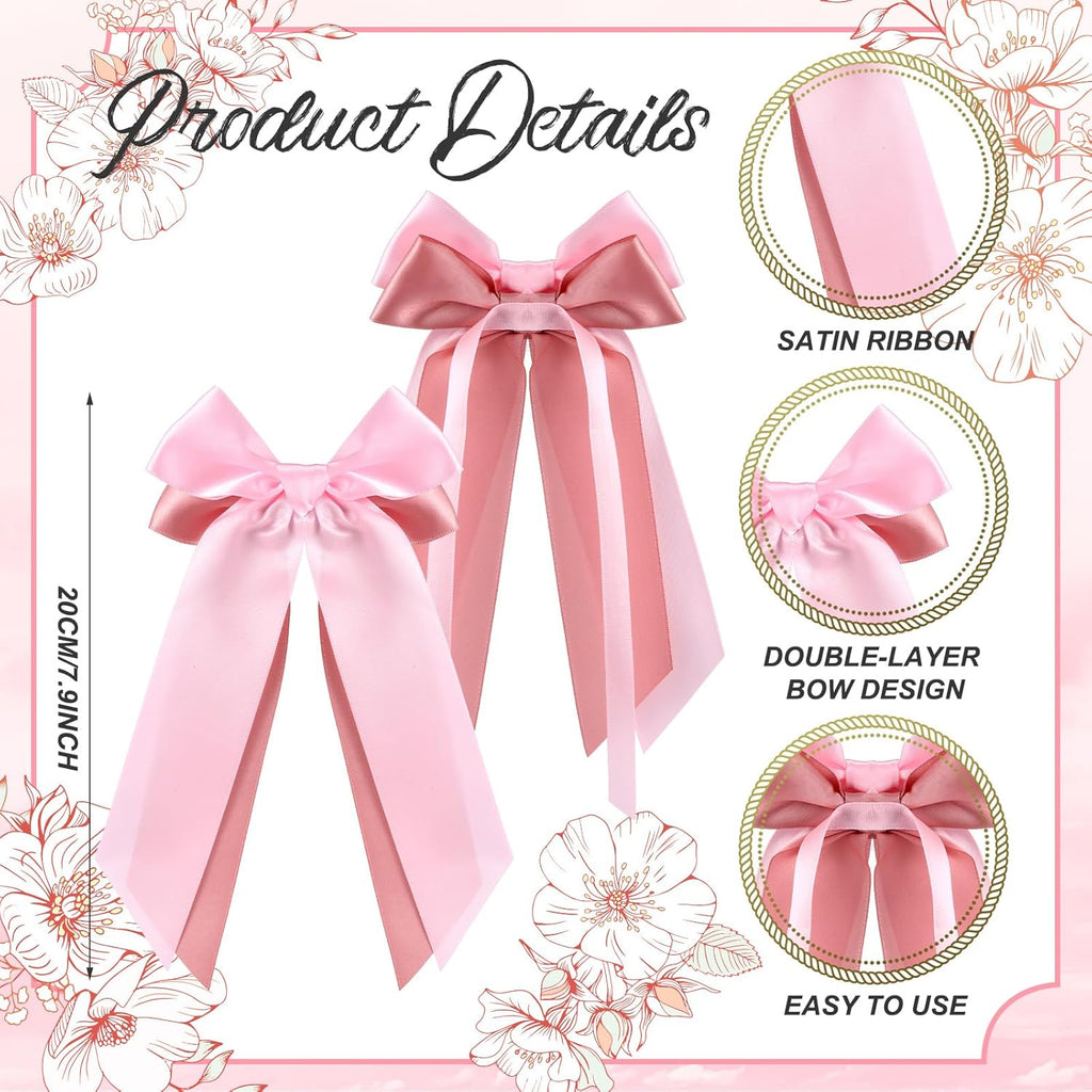 Skiennix 12 Pcs Pink Candlestick Bows - Double-Layer Satin Ribbon Pre-Tied Bowknot for Weddings & Parties