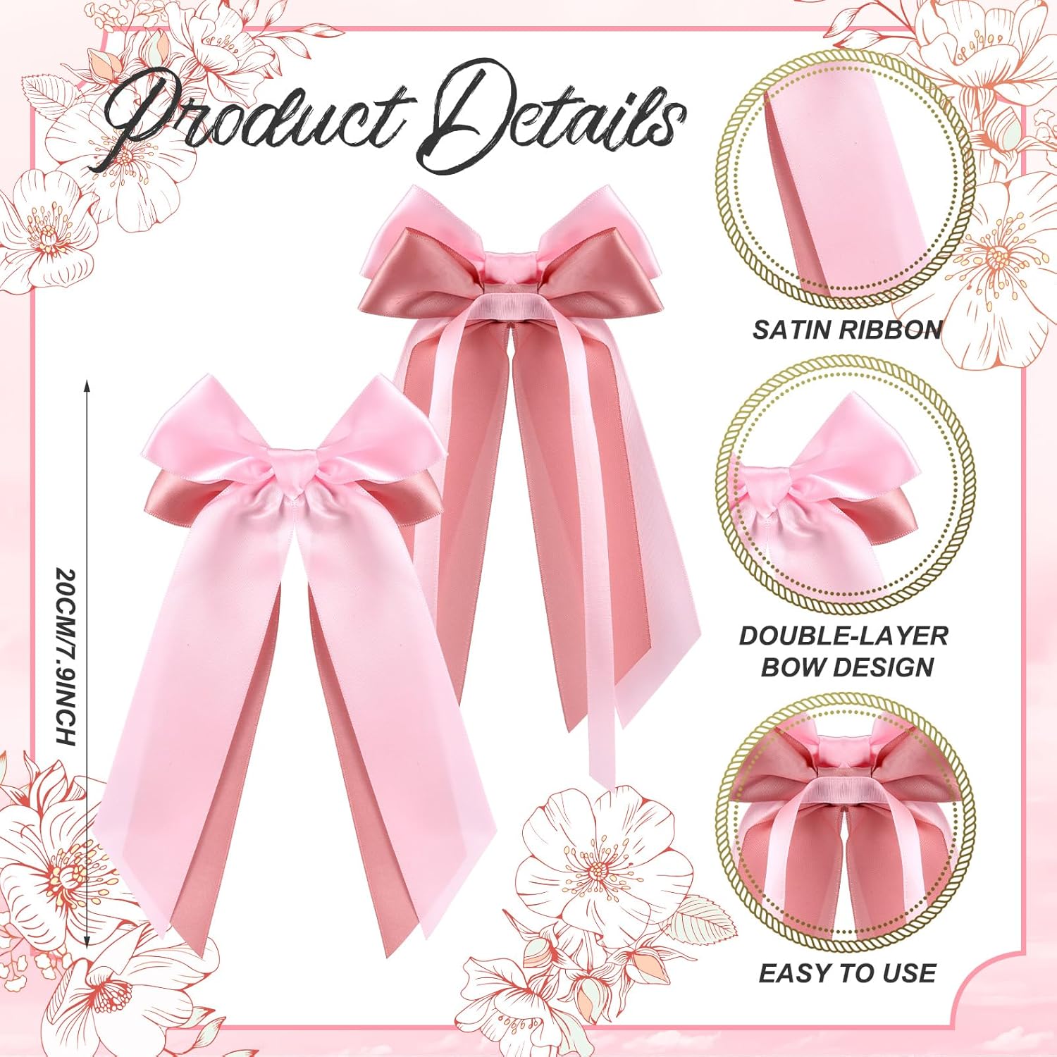 Skiennix 12 Pcs Pink Candlestick Bows - Double-Layer Satin Ribbon Pre-Tied Bowknot for Weddings & Parties