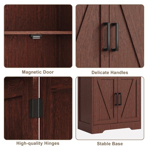 Treocho Bathroom Floor Cabinet, Farmhouse Bathroom Storage Cabinet with Doors and Adjustable Shelves, Freestanding Kitchen Pantry Cabinet, Cupboard for Living Room, Dining Room, Walnut