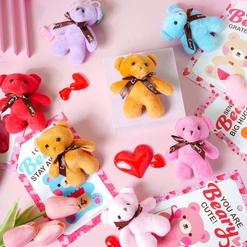 JOYIN 28 Pack Valentine's Day Mini Plush Toys with Gift Cards, Mini Keychains for Valentines Party Favor, School Exchange Prize and Valentine's Classroom Gift Exchange
