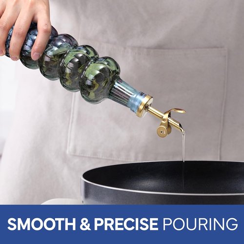 COOK WITH COLOR Glass Olive Oil Bottle Dispenser - 17oz Cruet Set for Oil & Vinegar - Elegant Blue Waves