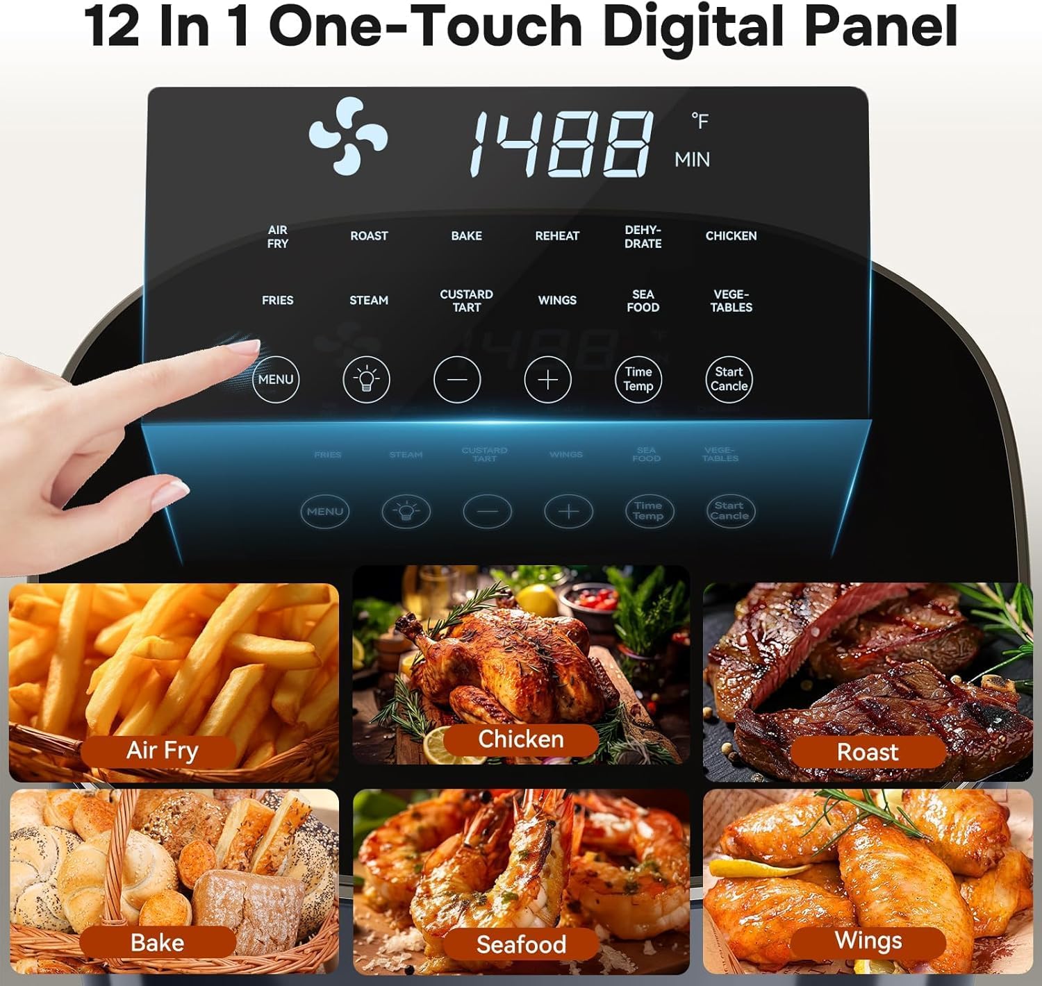 Simple Deluxe 12-In-1 Air Fryer - 6.34 Qt Digital Preset with Visible Window & Nonstick Basket