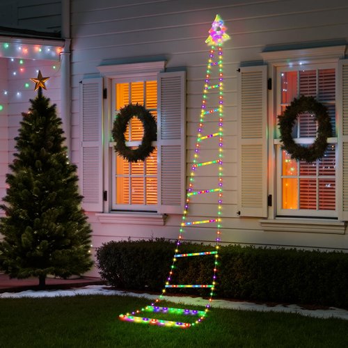 Christmas Ladder Lights with Santa Claus, 248 LED Rope Ladder Light, 8 Lighting Modes & 6H Timer, Waterproof Xmas Decorations Light for Indoor Outdoor, Yard, Porch, Wall, Christmas Tree Decor