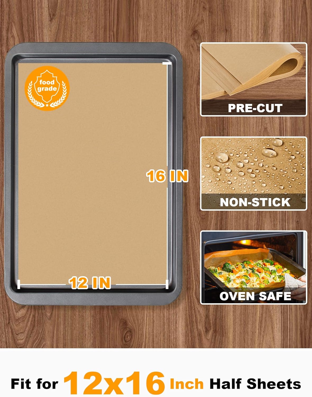 SMARTAKE Parchment Paper Sheets - 200 Pcs 12x16 Inches for Baking, Grilling & Air Frying | Unbleached