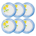 UP UPware Lovely Lemons Melamine Dinner Plate Set, Round Plates for Main course, Pasta, and Salad, BPA-Free, Dishwasher Safe, Blue, 11 Inch, Set of 6
