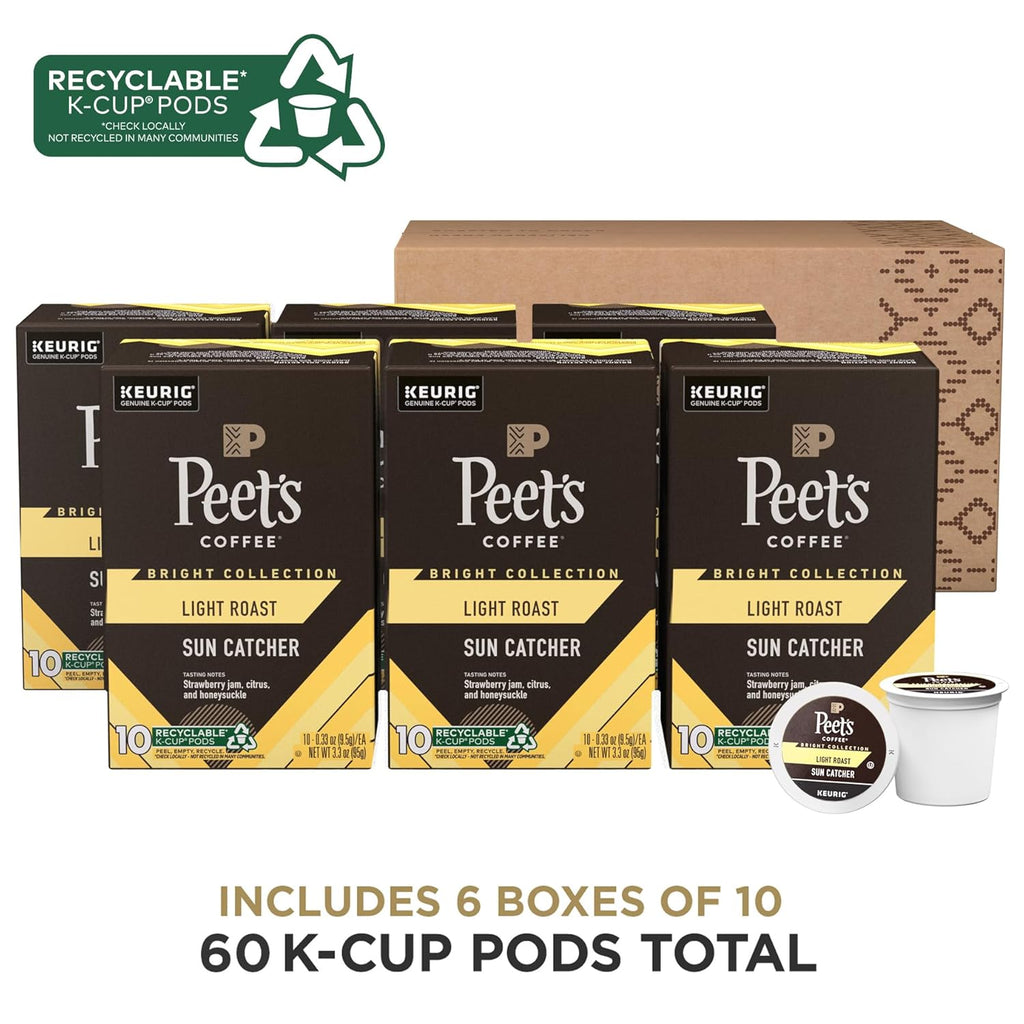 Peet's Coffee Light Roast K-Cup Pods - 100% Arabica Sun Catcher, 60 Count (6 Boxes of 10 Pods)