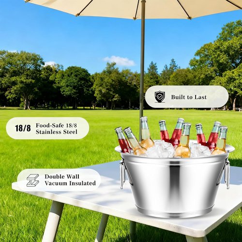 Maxdot Stainless Steel Beverage Tub Large Champagne Buckets 20-Quart 5-Gallon Insulated Ice Bucket for Parties with Double Hinged Handles Heavy Duty Drink Cooler Tub Wine Beer Chiller for Parties
