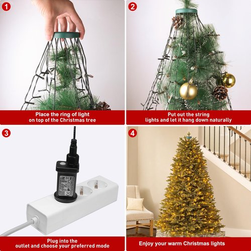 TOPPORTED 400 LEDs Christmas Tree Lights,LED Christmas Lights with 8 Light Modes,Timer& Memory Function,Remote Control,16 Strands 6.6FT String Light for Wedding,Home Party,Xmas Tree Decor,Warm White