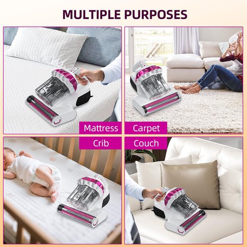 Kimdog Mattress Vacuum Cleaner - 18Kpa Bed Vacuum with LED Display, 253.7nm UV-C Light, 149°F Heat Ultrasonic & Hepa Filter, Handheld Couch Cleaner with 3L Dust Cup for Pet Carpet Sofa Hair (Corded)