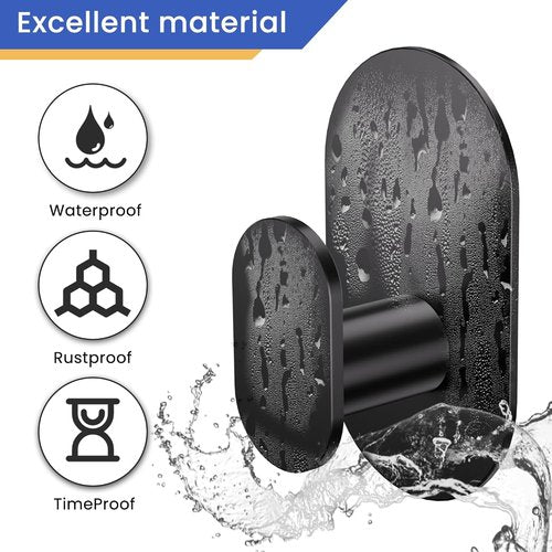 Aikzik Adhesive Towel Hooks - Heavy Duty 26LB Wall Hooks for Bathroom & Shower | 4 Pack, Matte Black
