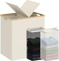 Efluky Laundry Hamper - Double 2-Section Basket with Lid & Removable Bags - 140L Beige