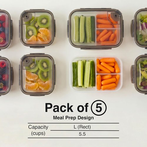 Compartmentalized Airtight Food Storage Containers by [Brand Name] - BPA-Free, 5-Pack with Vented Lids for Meal Prep (5.5 Cups Each)