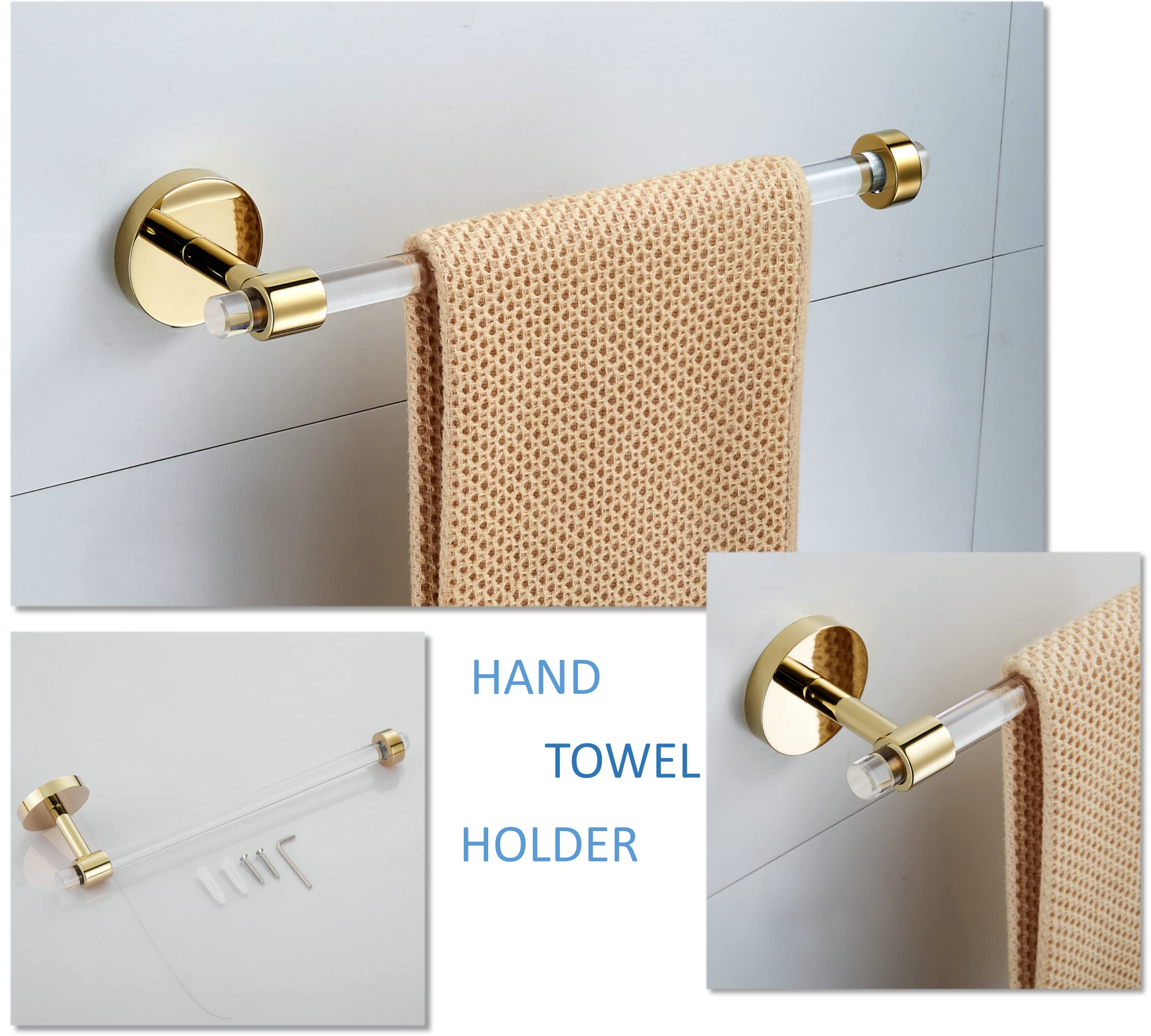Bathroom Hardware Set Acrylic Gold - Bathroom Accessories Set Towel Bar Towel Rack Set - Wall Mounted Bath Towel Holder Toilet Paper Holder Set 4 Pieces SHUNLI