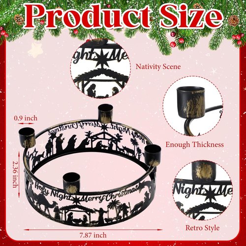 Blulu Advent Wreath Candle Holder - Rustic Nativity Scene Metal Jesus Centerpiece for Christmas Decor