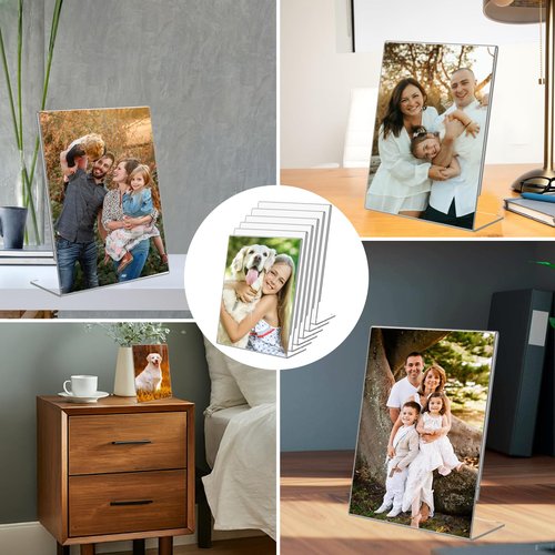 DESONAUT 6 Pack 5"x 7" Clear Acrylic Self Standing Picture Frames，Photo Frame Stand Perfect for Showcasing Memories Tabletop Display for Home or Office Décor，Vertical