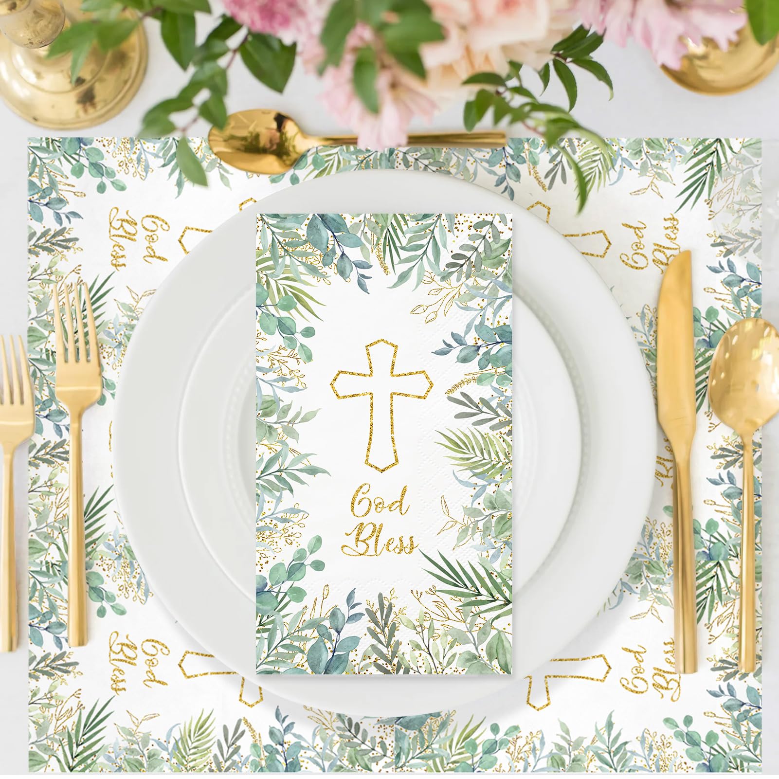 100PCS Greenery Paper Napkins 3 Ply Disposable Hand Towels for Bathroom Green Eucalyptus Leaves Guest Napkins Decorative Dinner Napkins for Wedding Bridal Baby Shower Birthday Spring Party