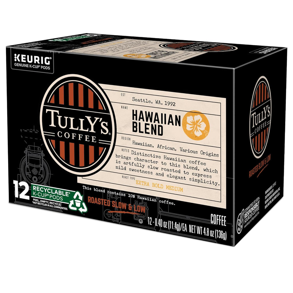 Tully's Coffee Hawaiian Blend K-Cup Pods - Medium Roast, 72 Count | Perfect for Keurig Brewers