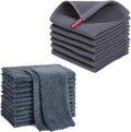 Homaxy Kitchen Dish Cloths - 12 Pack Coral Velvet & Cotton Waffle Weave | Dark Grey, 10x10 & 12x12 Inches