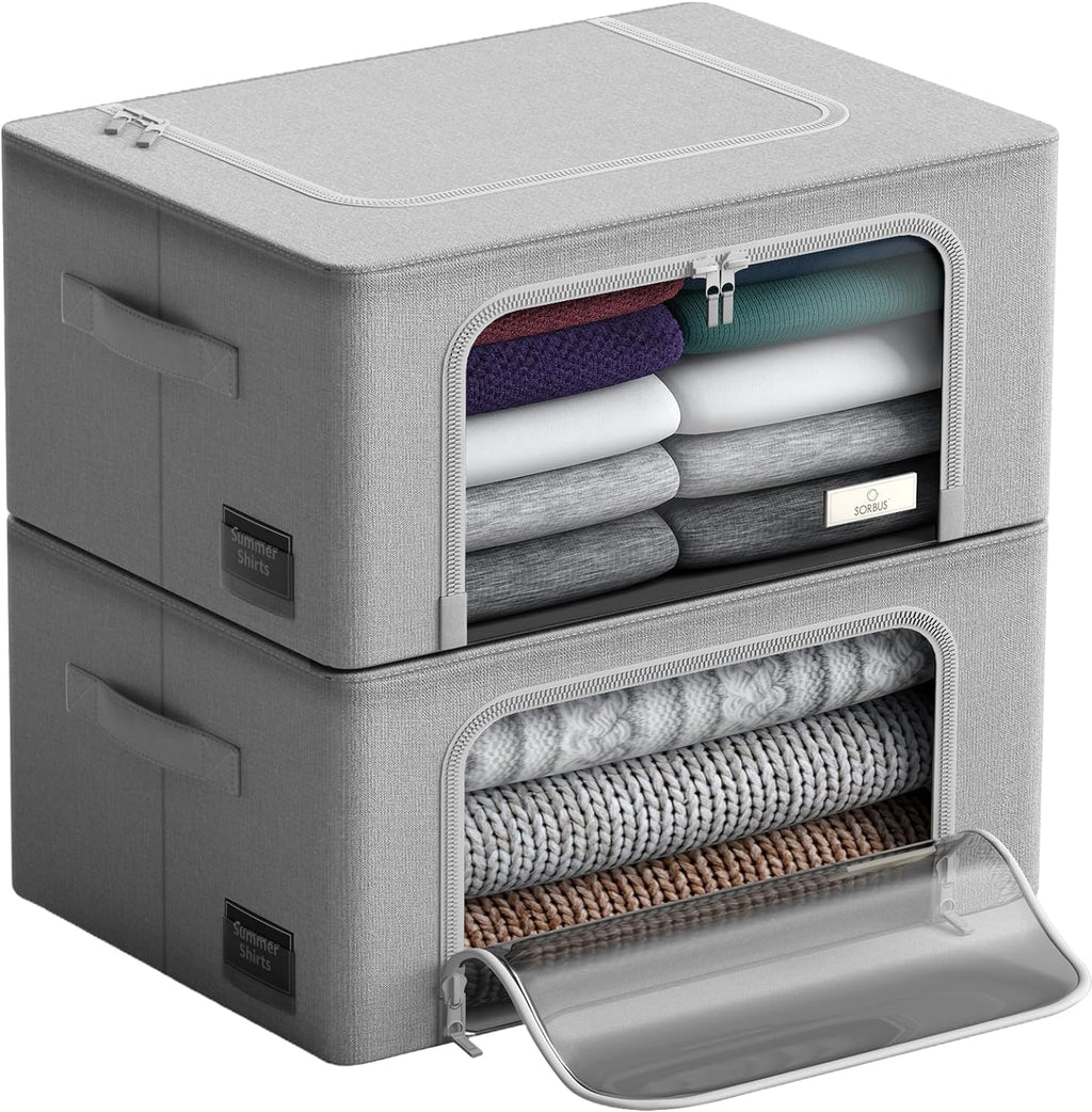 Sorbus Storage Bins - Stackable & Foldable Oxford Fabric Organizer Bags with Clear Window | Ideal for Bedding & Linen