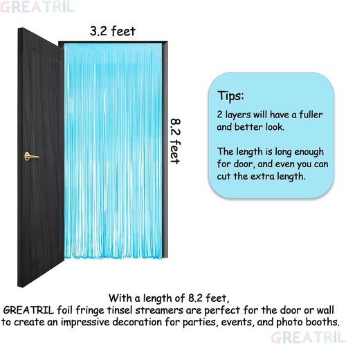 GREATRIL Photo Backdrop - Pink and Blue Foil Fringe Tinsel Streamers for Gender Reveal | 3.2ft X 8.2ft - 2 Packs